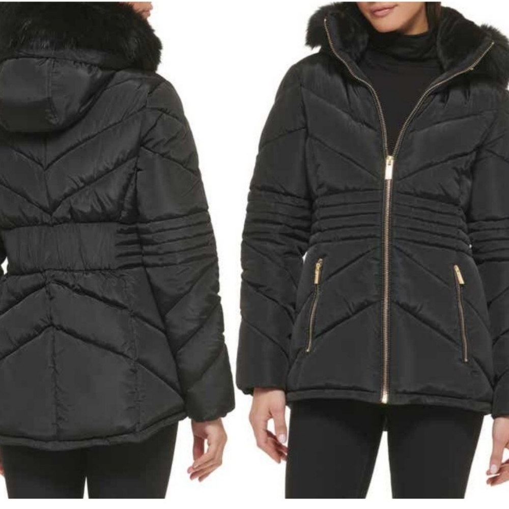 GUESS faux fur trim puffer jacket